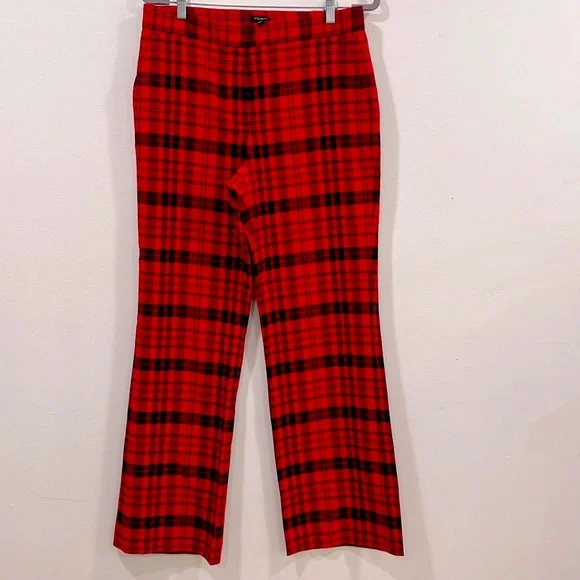 Ann Taylor Red Black Plaid Flare Pants, Size‎ 10 - Picture 2 of 16